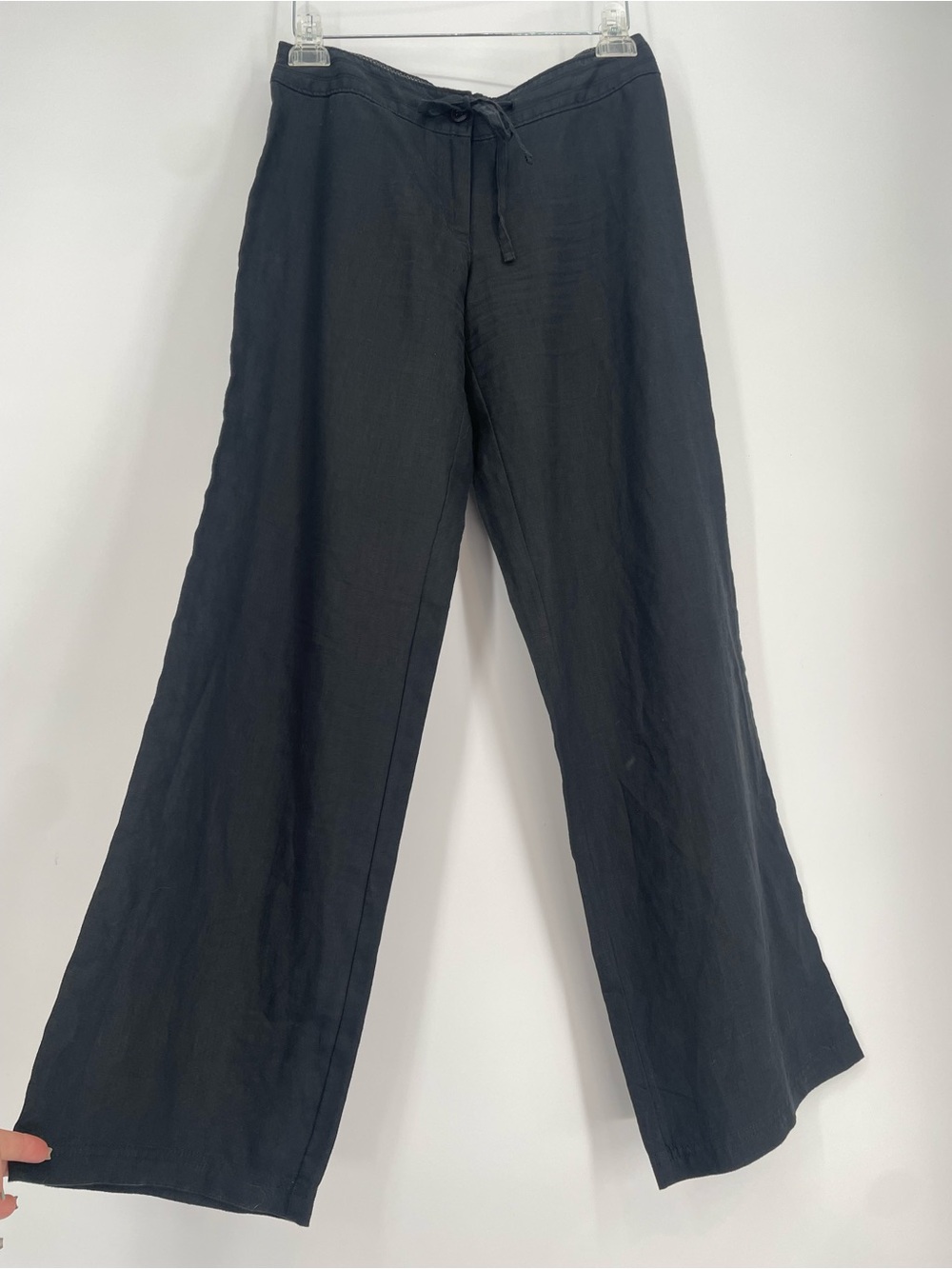 Tommy Bahama Black 100% Linen Drawstring Waist Wide / Straight Leg Pants Casual
